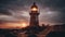 lighthouse at sunset A scary lighthouse in a hellish fire, with , flames,