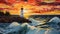 Lighthouse At Sunset: A Vibrant Multilayered Muralist Painting