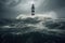 lighthouse surrounded by stormy seas and heavy rain