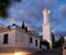 Lighthouse tower at dusk.