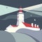 Lighthouse vector illustration. Nautical sea landscape white red lighthouse. Graphic vector cartoon illustration beacon