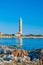 Lighthouse of Veli Rat on the island of Dugi Otok, Croatia, beautiful Adriatic seascape and rocks