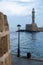 Lighthouse at Venetian harbor, Old Town of Chania Crete, Greece. View from Firkas Fortress. Vertical