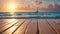 Lighthouse view: wooden boardwalk and ocean