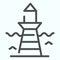 Lighthouse and wave line icon. Marine beacon illustration isolated on white. Navigation pharos outline style design