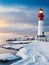 Lighthouse in winter, snowy, sky travel nature