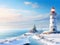 Lighthouse in winter, snowy, sky travel nature