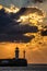 Lighthouse in Yalta at sunrise, a view from central city embankment, Crimea