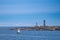 Lighthouses and sailboat on an archipelago island in Norway