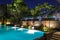 Lighting business for luxury backyard swimming pool. Relaxed li