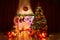 Lighting Christmas Tree, Xmas Fireplace and Stockings, New Year