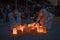 Lighting colorful paper lanterns for the Hakata Tomyo Watching festival at the Tochoji temple