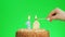 Lighting a number four birthday candle on a delicious cake, green screen 10