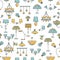 Lighting seamless pattern, lamps colorful flat background. High resolution illustration