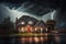 Lighting storm over a suburban house