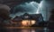 Lighting storm over a suburban house