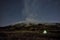 Lighting Tent Under Winter Etna Mount And Starry Night, Sicily