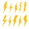 Lightning bolt. Flash of thunderbolt. Icon of thunder, thunderstorm and electric power. Orange logo of shock. Symbol for storm and