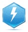 Lightning bolt icon crystal blue hexagon button