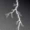 Lightning bolt isolated on dark checkered background. Transparent thunderbolt flah effect. Realistic