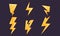 Lightning Bolt Set, Bright Yellow Thunderbolts Icons Vector Illustration