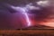 Lightning bolt striking a mountain in a thunderstorm