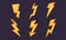 Lightning Bolt Symbols Set, Bright Yellow Thunderbolts Icons Vector Illustration