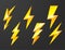 Lightning bolts set, thunderbolt and short circuit icons, electric discharge and lightning strike