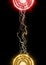 Lightning concentrated in two points. Thunderbolt effect. Abstract decoration. Sparkling energetic flash