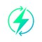 Lightning electric icon, Bolt with recycling rotation arrow sign, Renewable energy sign