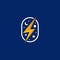 Lightning energy electric power logo on cosmic night sky galaxy illustration icon symbol