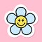 lightning eyes daisy flower sticker, chamomile face with lightning bolt eyes, black outline, cute sticker on pink