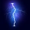 Lightning flash bolt. Thunderbolt isolated on dark background. Blue lightning template. Vector illustration