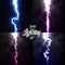 Lightning flash light thunder spark on black background with clouds set.Vector spark lightning or electricity blast