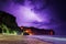 Lightning flashes on beach