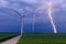 Lightning hits wind turbines