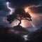 Lightning hitting a lone tree on a hilltop fire smoke dense atmospheric