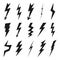 Lightning icon set. Electricity thunder and danger symbol. Lightning strike, Flash and arrow black icons isolated on white backgro