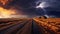 Lightning Illuminates the Abandoned Desert Road Amidst Thunderstorm