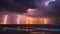 lightning in the lake a stormy ocean with multiple lightning strikes in the background