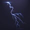 Lightning, natural light effect, bright glowing isolated on dark background. Magic thunderstorm, flash bolt