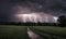lightning over the field in the countryside
