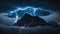 lightning over the mountains A black canvas with a blue rhombus and a lightning cloud