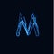 Lightning Realistic letter M, bright gloving logo, electric energy glow style symbol, blue tesla plasma type sign