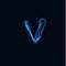 Lightning Realistic letter V, bright gloving logo, electric energy glow style symbol, blue tesla plasma type sign