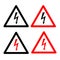 Lightning sign in triangle, set of symbol electrical voltage, danger, black or red on white background