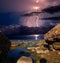 Lightning sparkle over the mountain range Karadag