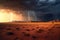 lightning storm casting eerie shadows on a desert landscape