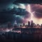 A lightning storm over a city can be a dramatic and awe-inspiring sight