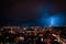 Lightning Storm Over Ribeirao Preto City in Brazil. Thunder blue light on a summer night concept image